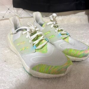 Adidas White and Neon Green Athletic Shoes